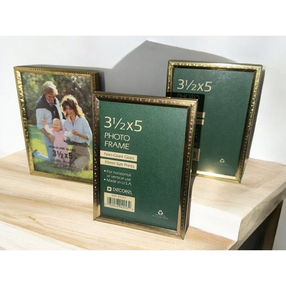 Set Of Three 3.5x5 Non-Glare Gold Photo Frames